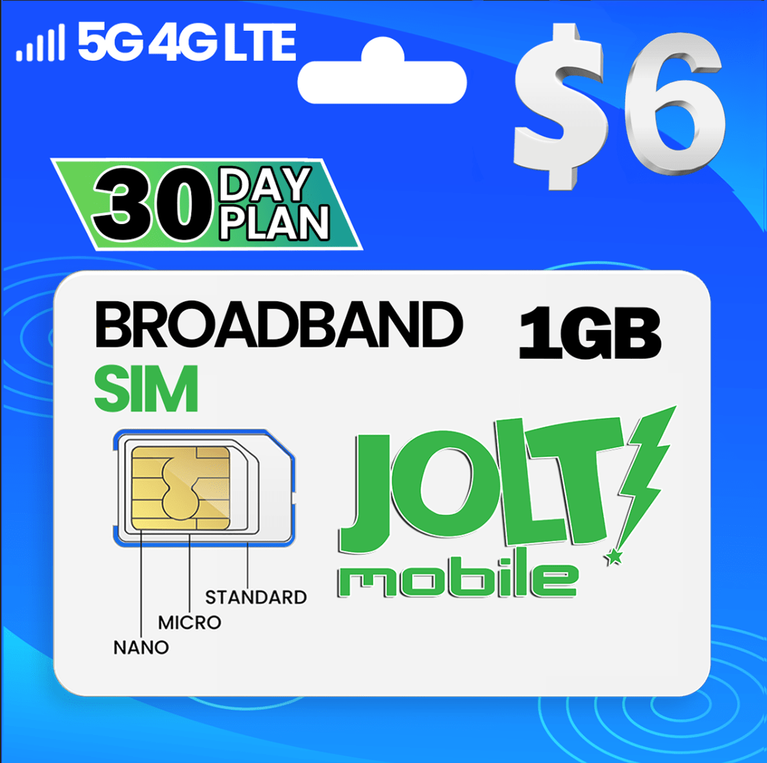 Jolt Mobile® 1 GB Prepaid High Speed Data 5G 4G LTE SIM Card