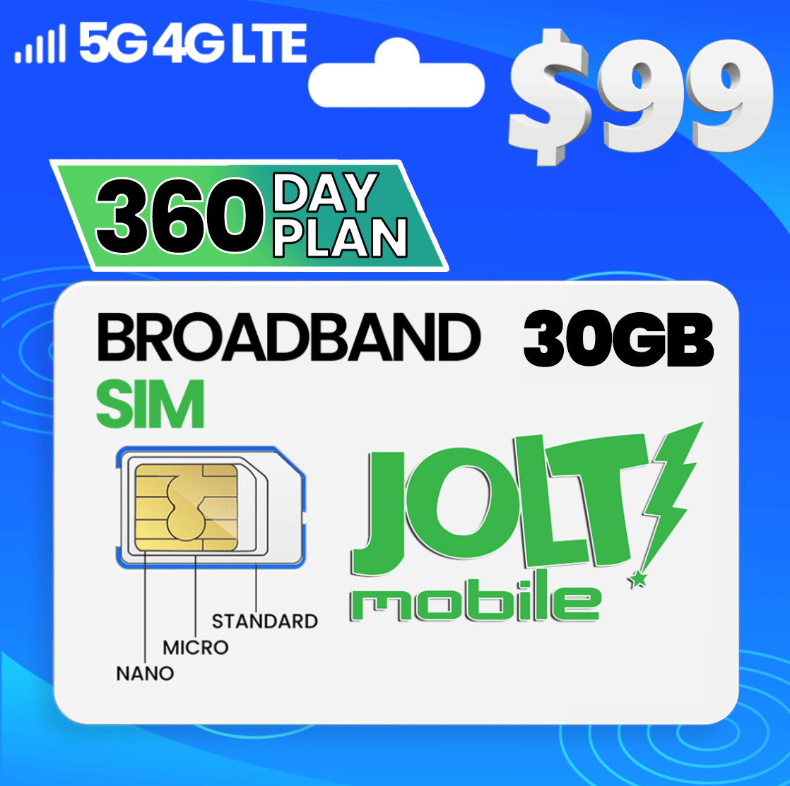 Jolt Mobile® 30 GB Prepaid High Speed Data 5G 4G LTE SIM Card