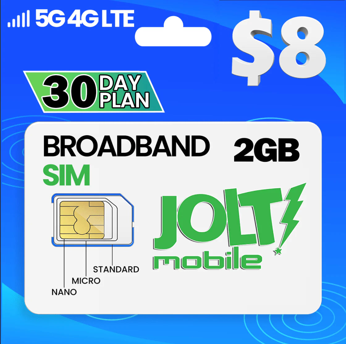 Jolt Mobile® 2 GB Prepaid High Speed Data 5G 4G LTE SIM Card