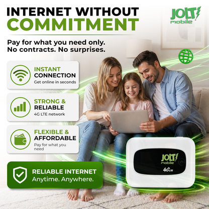 Low cost portable WiFi hotspot no contract for home use, reliable 4G LTE internet device for families, instant connection mobile hotspot.