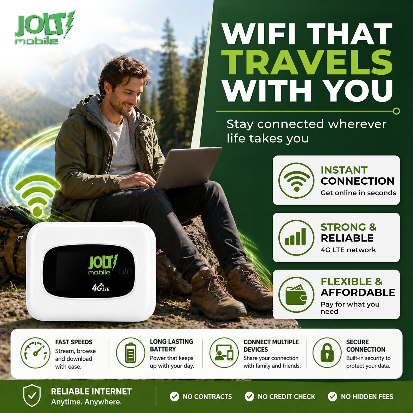 Low cost portable WiFi hotspot for travel and remote work, reliable high speed 4G LTE internet anywhere device with fast connection.