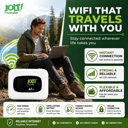Low cost portable WiFi hotspot for travel and remote work, reliable high speed 4G LTE internet anywhere device with fast connection.