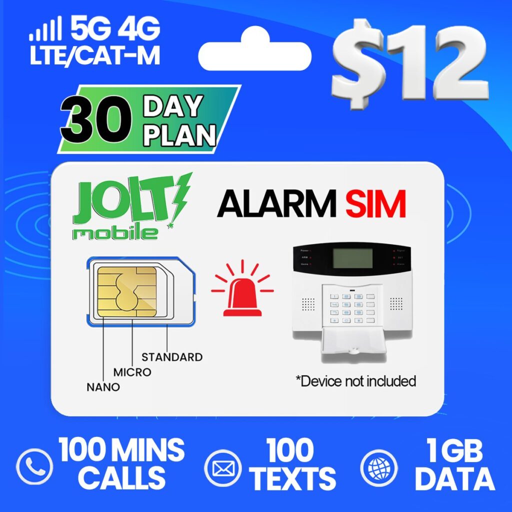 Jolt Mobile 12$ Alarm Sim plan 1 GB Data