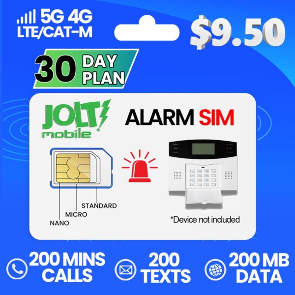 Jolt Mobile 9.50$ Alarm Sim plan 100MB Data