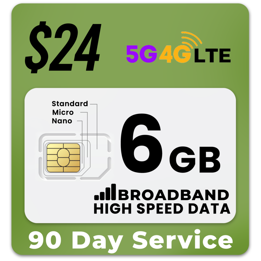 jolt 6gb broadband high speed data sim card 4g 5g lte 90 day